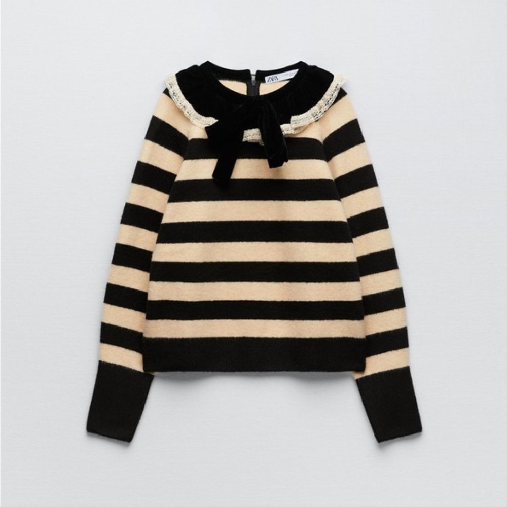 NWT Zara COMBINATION VELVET KNIT SWEATER S